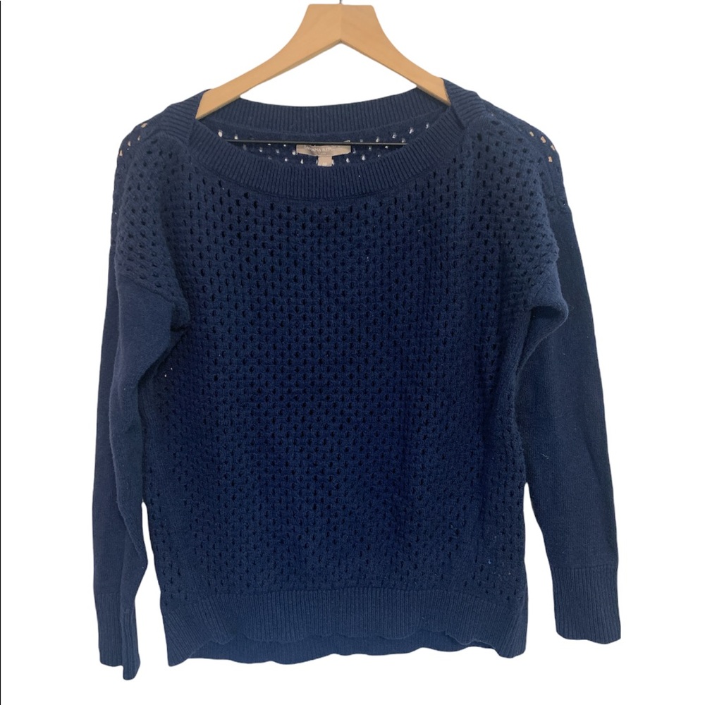 Banana Republic Blue Knit Long Sleeve Crewneck Fitted Sweater Medium M